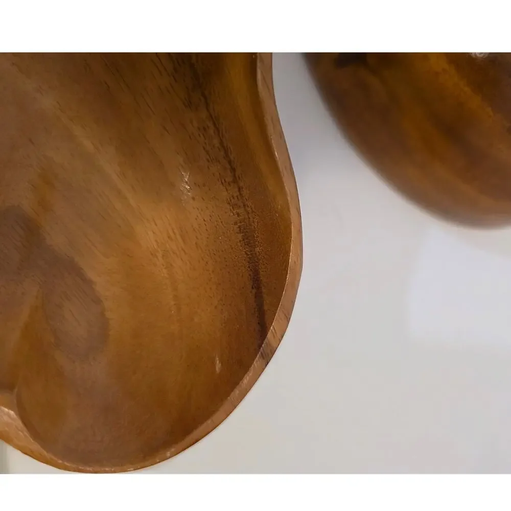 Vtg Handcrafted Monkey Pod Wood Bowl Clamshell Set MCM Tiki Bar Tropical Luau